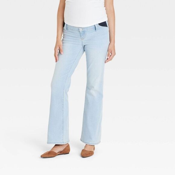 Under Belly High-Rise Denim Flare Maternity Pants  Blue - Picture 1 of 4